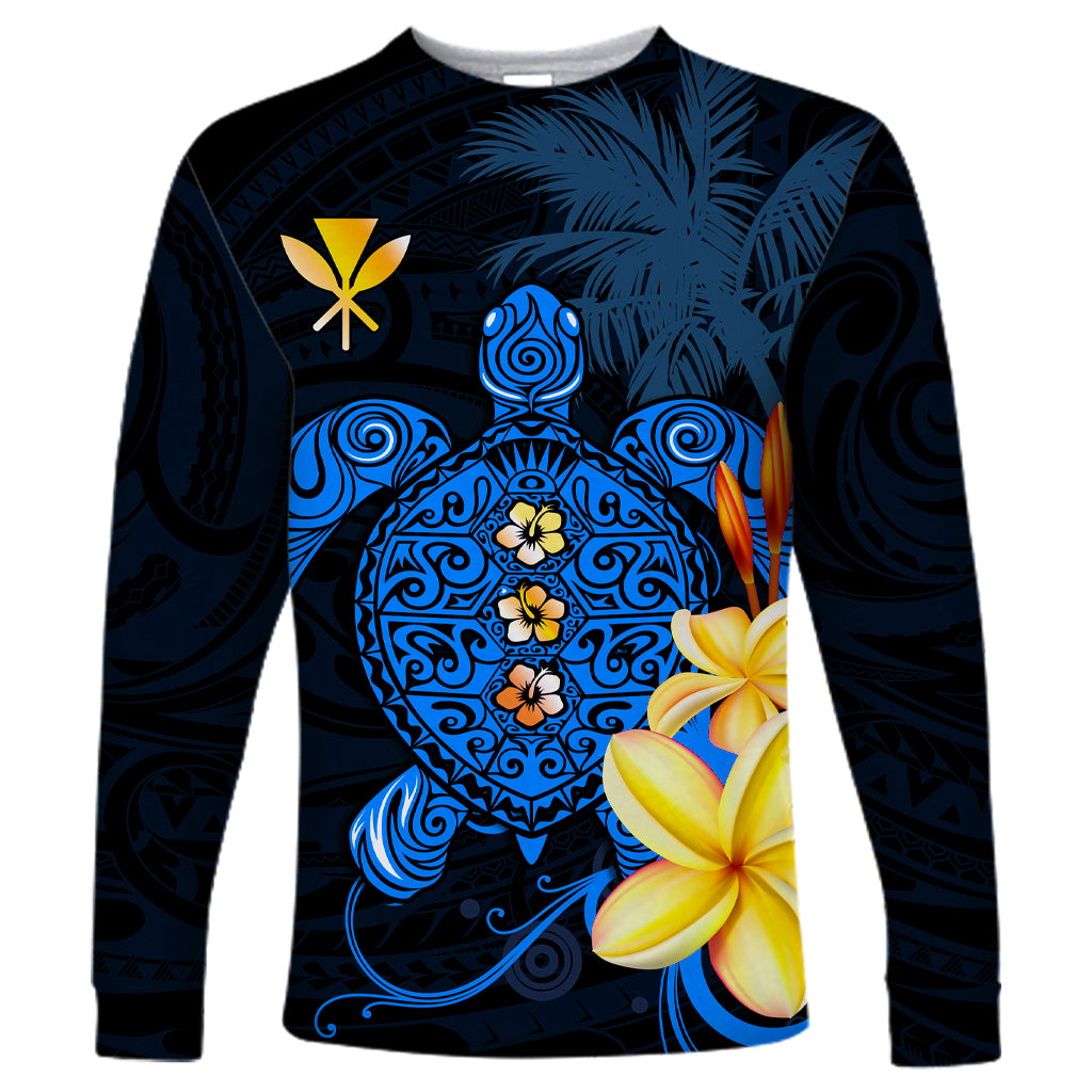 (Custom Personalised) Hawaii Turtle Long Sleeve Shirt Hawaiian Flowers Version Blue Elegant LT13 - Polynesian Pride