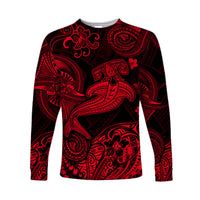 (Custom Personalised) Hawaii Hammer Shark Polynesian Long Sleeve Shirt Unique Style - Red LT8 Unisex Red - Polynesian Pride