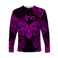 (Custom Personalised) Aries Zodiac Polynesian Long Sleeve Shirt Unique Style - Pink LT8 Unisex Pink - Polynesian Pride
