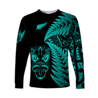 (Custom Personalised) New Zealand Haka Rugby Maori Long Sleeve Shirt Silver Fern Vibes - Turquoise LT8 Unisex Turquoise - Polynesian Pride