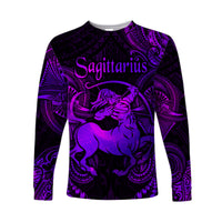 (Custom Personalised) Sagittarius Zodiac Polynesian Long Sleeve Shirt Unique Style - Purple LT8 Unisex Purple - Polynesian Pride