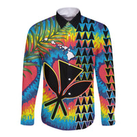 (Custom Personalised) Hawaii Rainbow Tie Dye Long Sleeve Button Shirt Flowers Polynesian Hawaiian Tribal LT13 - Polynesian Pride