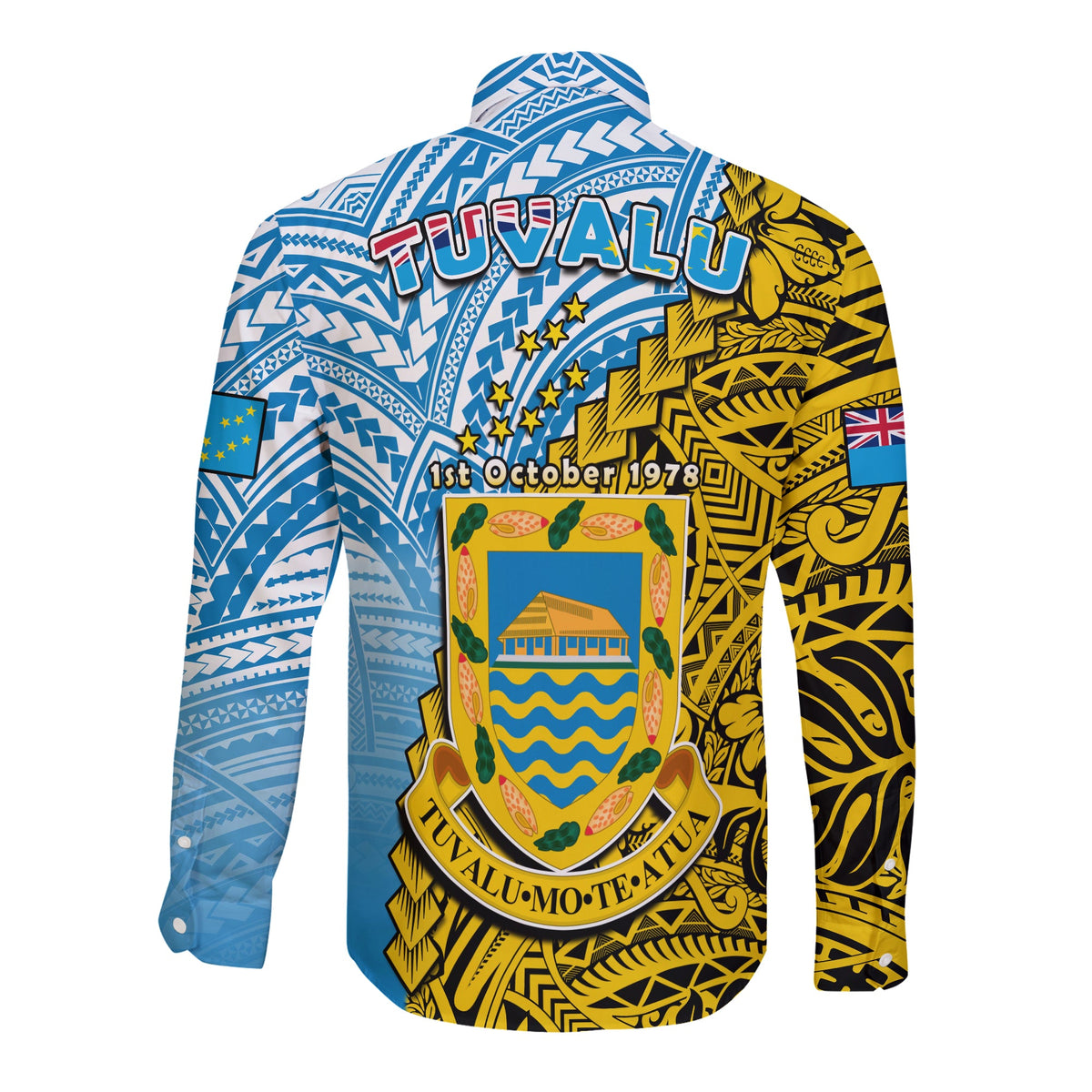 Tuvalu 1978 Long Sleeve Button Shirt Happy 44th Independence Anniversary Polynesian Pattern LT14 - Polynesian Pride