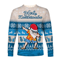 Hawaii Mele Kalikimaka Long Sleeve Shirt Dabbing Santa Blue Merry Christmas LT14 - Polynesian Pride