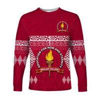 (Custom Text and Number) Beulah College Long Sleeve Shirt Ngatu Pattern Tonga LT13 - Polynesian Pride