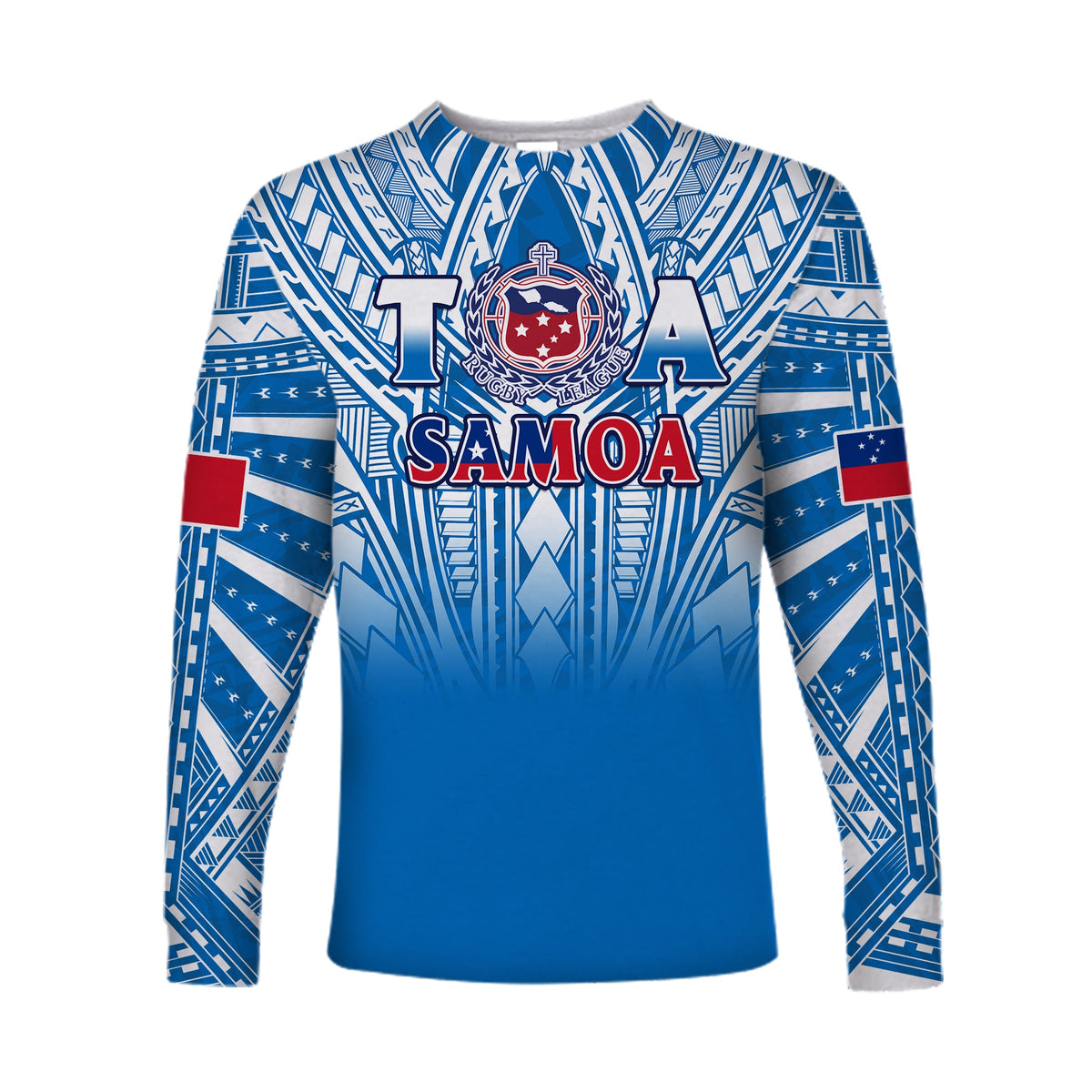 (Custom Text And Number) Samoa Rugby Long Sleeve Shirt Personalise Toa Samoa Polynesian Pacific Blue Version LT14 - Polynesian Pride