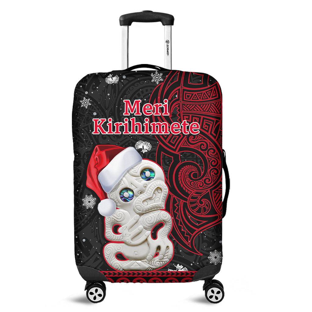 New Zealand Christmas Luggage Cover Hei Tiki Red Pohutukawa Meri Kirihimete LT14 Red - Polynesian Pride
