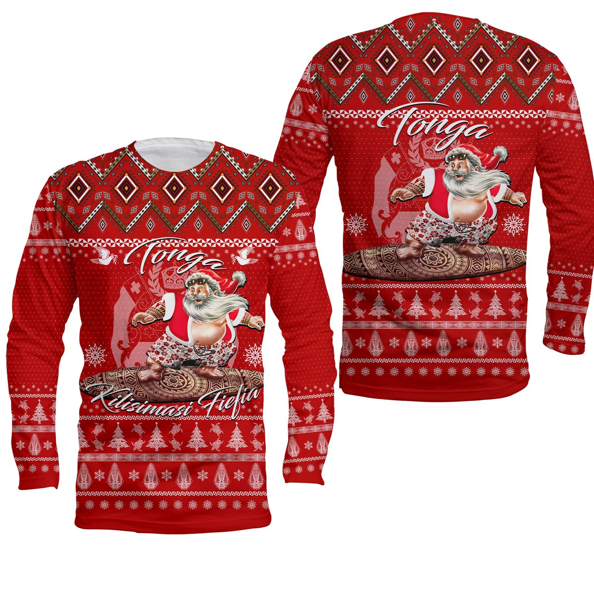 Tonga Christmas - Kilisimasi Fiefia Santas Polynesia Long Sleeve Shirt - LT2 Unisex RED - Polynesian Pride