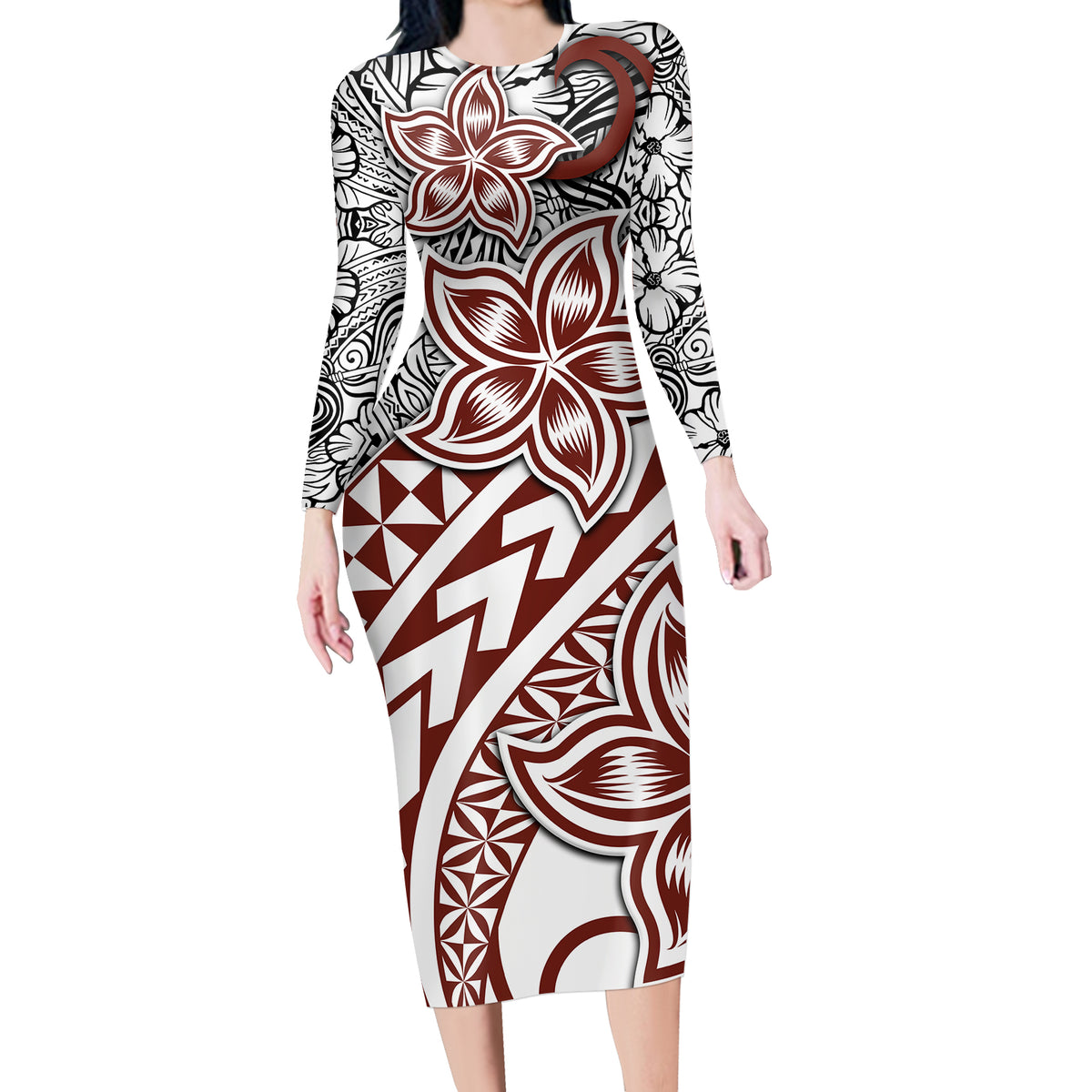 Traditional Polynesian Tribal Tattoo Retro Long Sleeves Dress LT9 Polyester spandex Green - Polynesian Pride