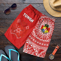 Tonga Men Shorts Tongan Coat Of Arms Ngatu Pattern LT14 Red - Polynesian Pride