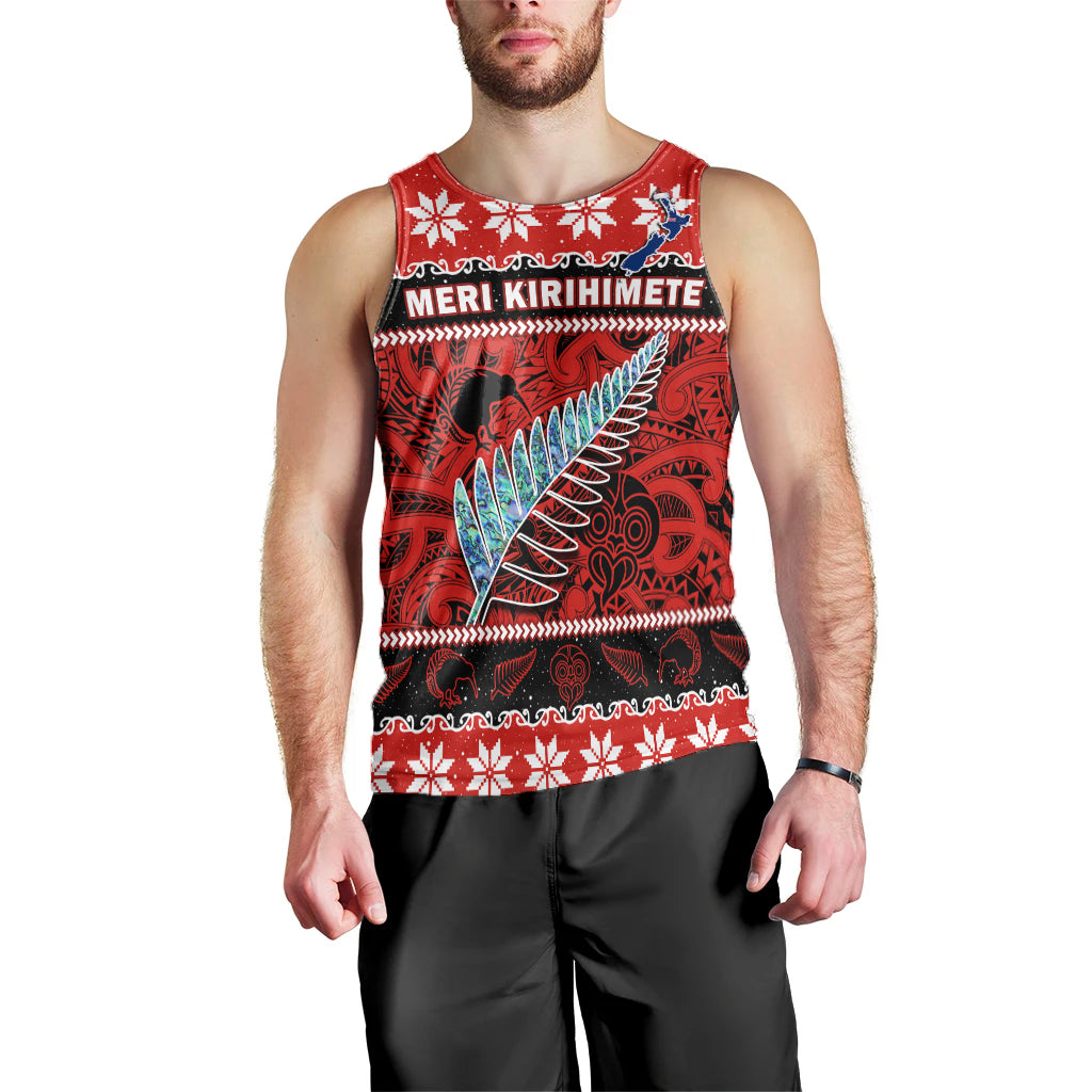 New Zealand Christmas Men Tank Top Paua Shell Silver Fern Meri Kirihimete LT14 - Polynesian Pride