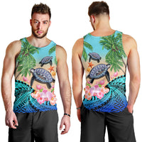 Polynesian Turtle Coconut Tree And Orchids Men Tank Top LT14 Blue - Polynesian Pride
