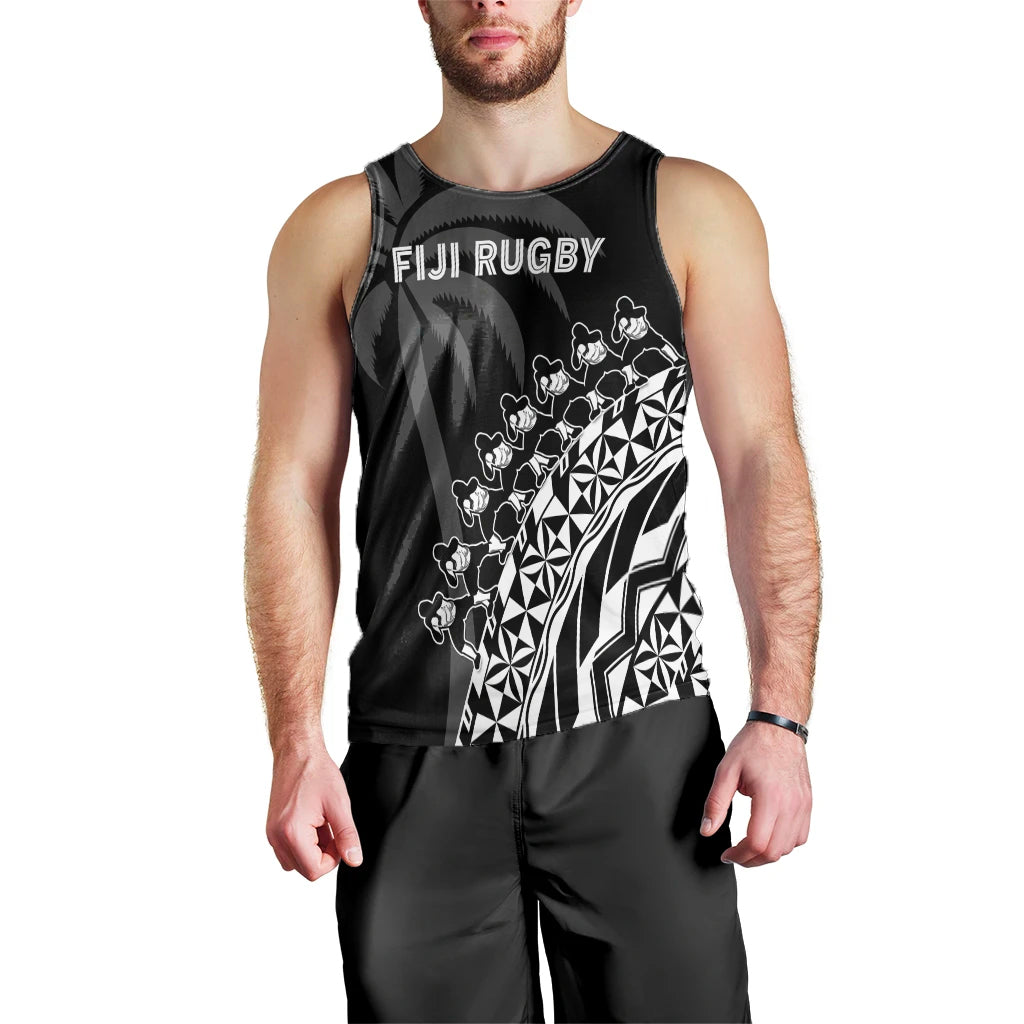 Fiji Rugby Men Tank Top Fijian Cibi Dance Tapa Pattern Black LT14 - Polynesian Pride