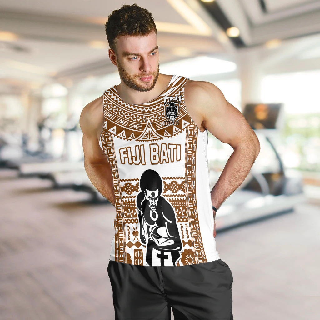 Custom Text And Number Fiji Rugby Men Tank Top Pacific The Bati Brown Fijian Tapa LT14 - Polynesian Pride