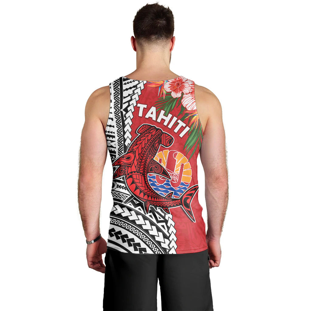 Tahiti Islands Men Tank Top Polynesian Shark Mix Tropical Flowers LT14 - Polynesian Pride