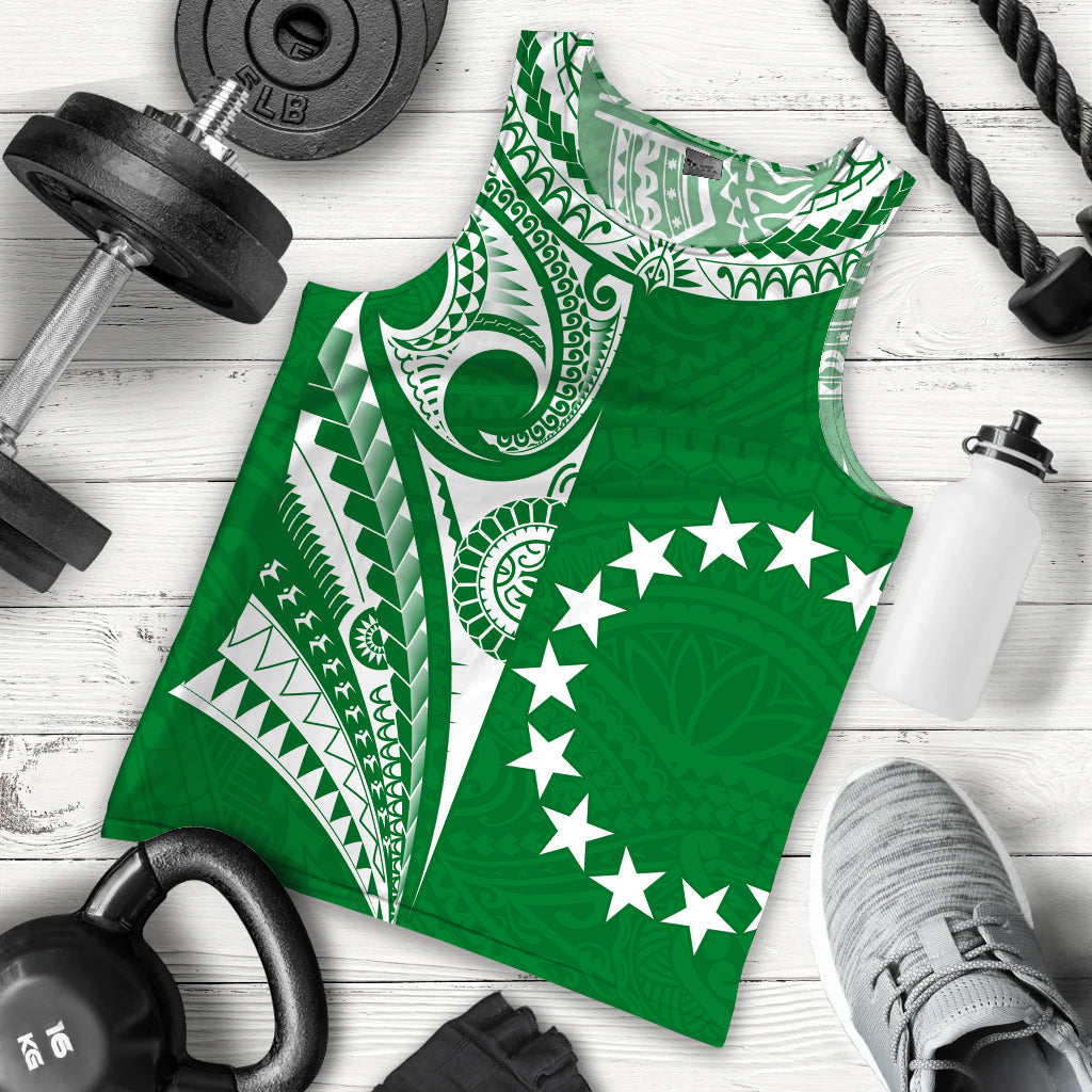 (Custom Text and Number) Cook Islands Tatau Men Tank Top Symbolize Passion Stars Version Green LT13 - Polynesian Pride