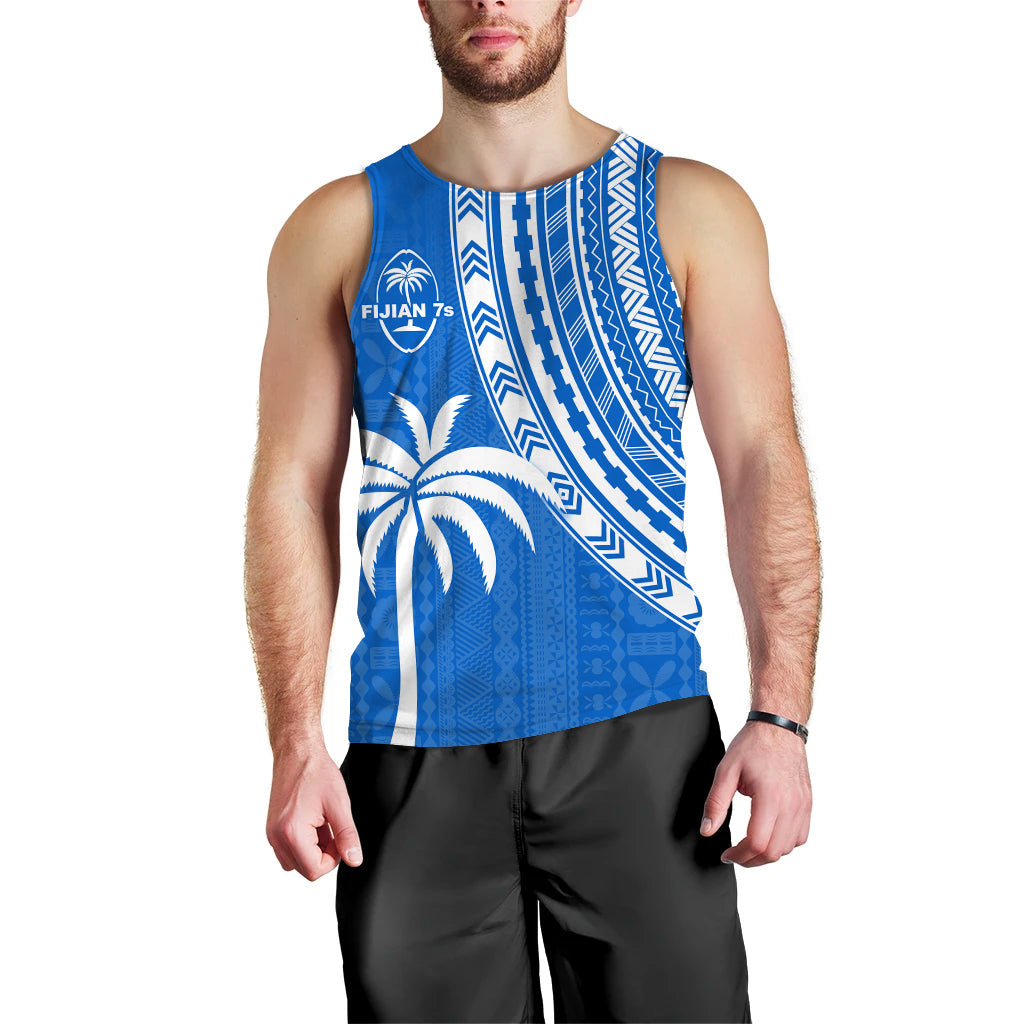 Fiji Rugby Sevens Men Tank Top Fijian 7s Tapa Polynesian Blue Ver.01 LT13 - Polynesian Pride
