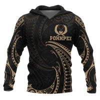 Pohnpei Micronesia Hoodie Gold Tribal Wave Unisex Black - Polynesian Pride