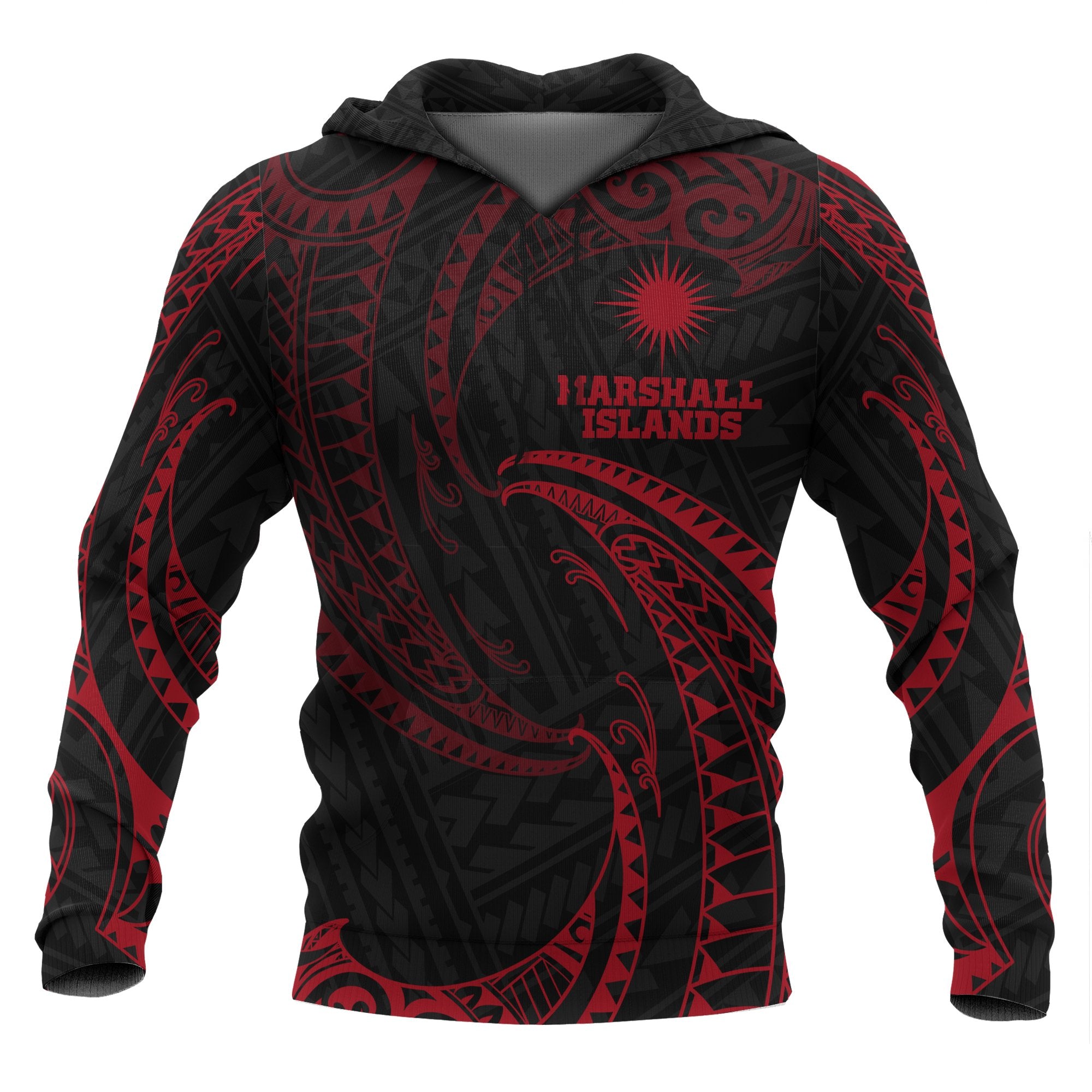 Marshall Islands Polynesian Hoodie Red Tribal Wave Unisex Blue - Polynesian Pride