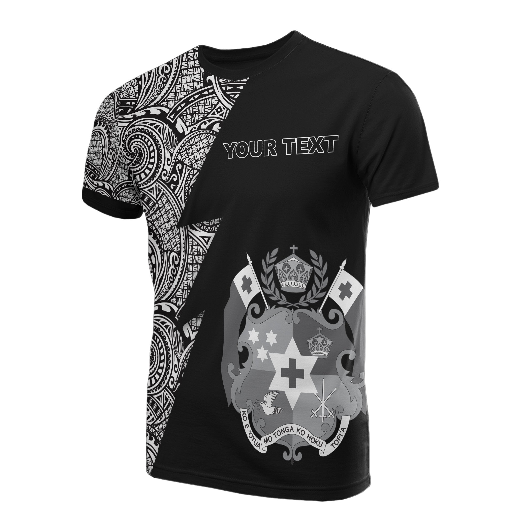 Tonga All Over Custom T Shirt Tonga Coat of Arms Polynesian Pattern Flash Unisex Black - Polynesian Pride
