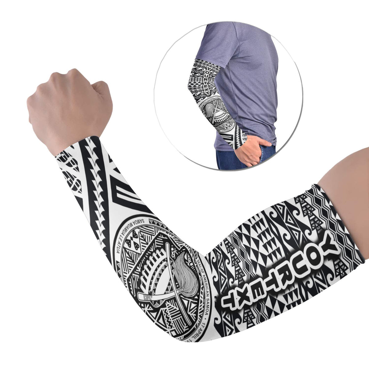 American Samoa Custom Personalised Arm Sleeve - Polynesian Style (Set of Two) Set of 2 Black - Polynesian Pride