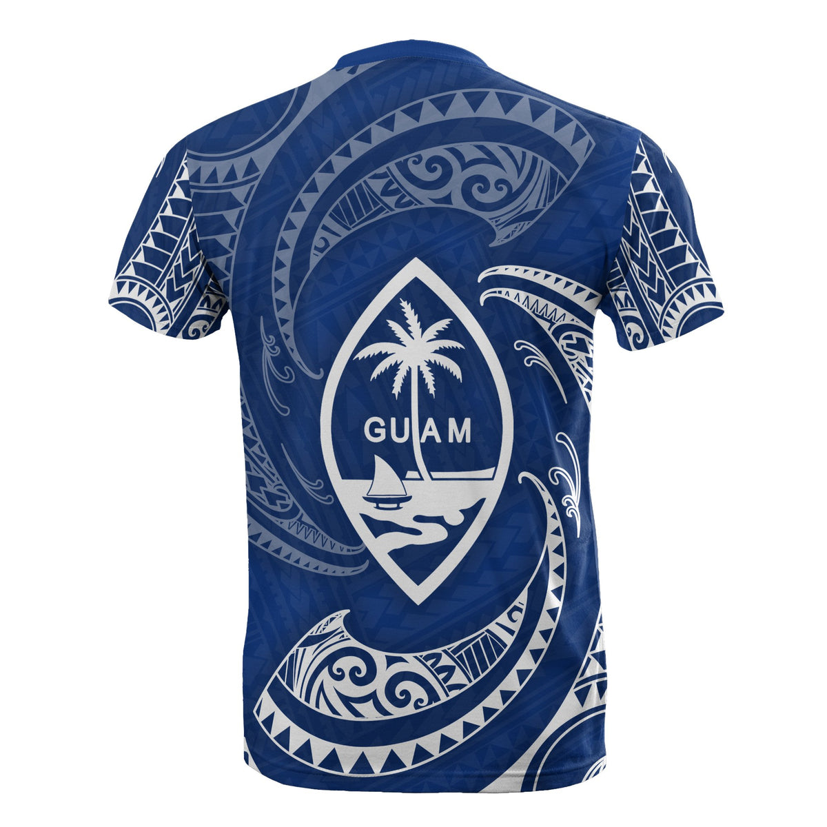 Guam Polynesian T Shirt Blue Tribal Wave - Polynesian Pride