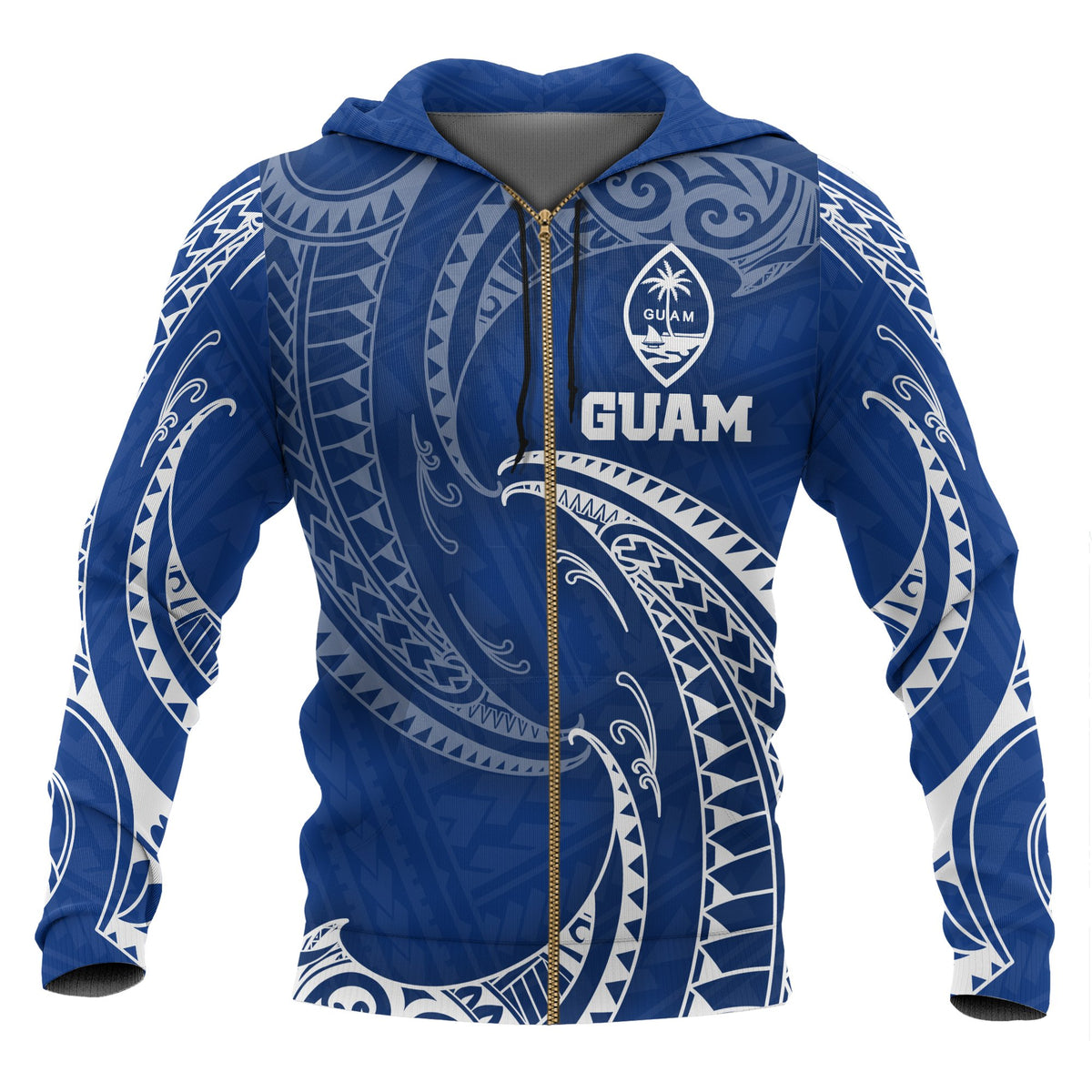 Guam Polynesian Zip up Hoodie Blue Tribal Wave Unisex Blue - Polynesian Pride