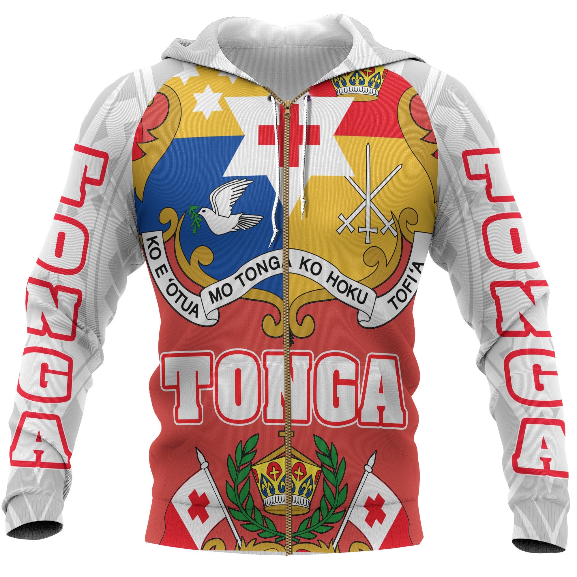 Tonga All Over Zip Hoodie Coat of Arm Unisex Red - Polynesian Pride