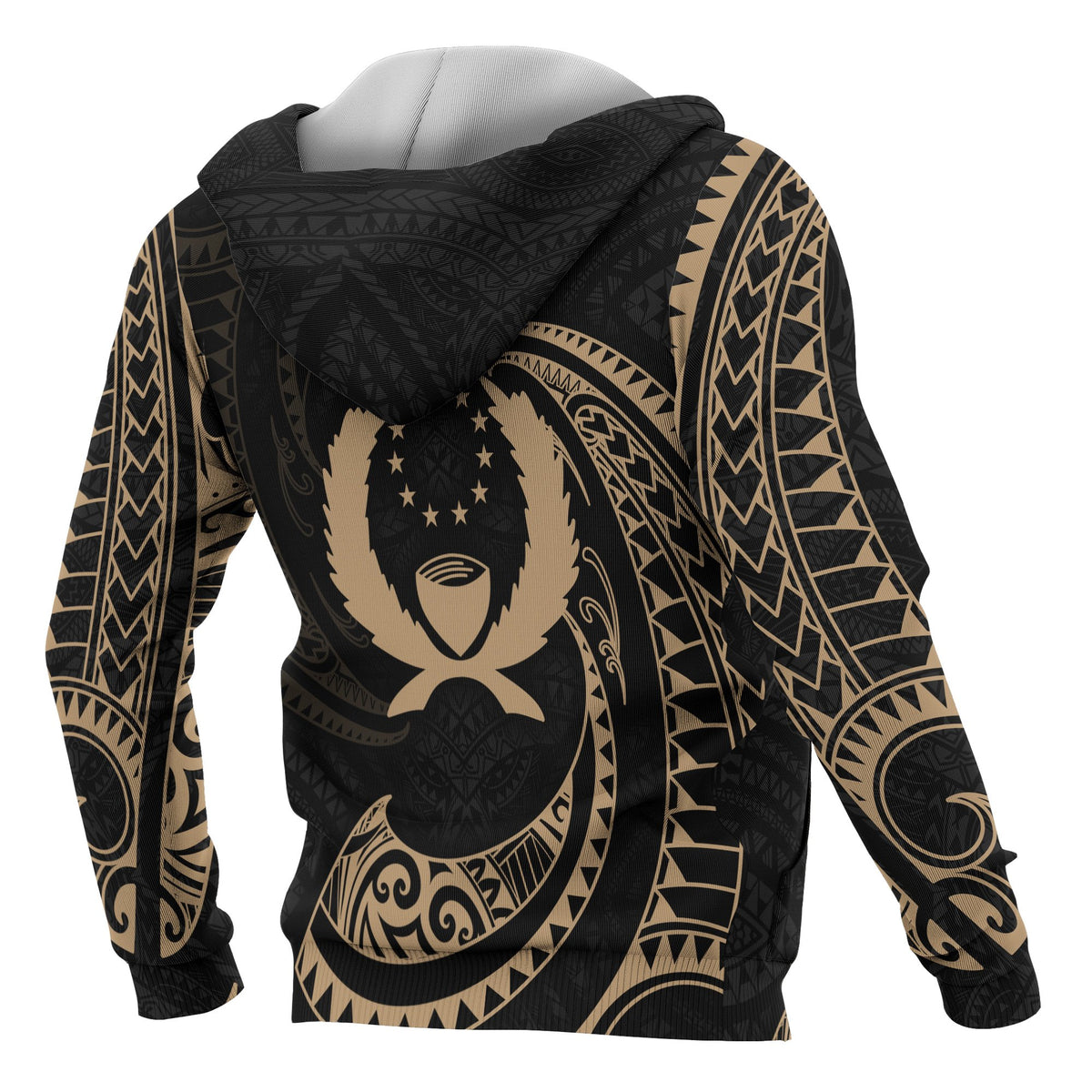 Pohnpei Micronesia All Over Zip up Hoodie Gold Tribal Wave - Polynesian Pride