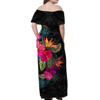 Hawaii Kanaka Maoli Hibiscus Polynesian Tribal Women Off Shoulder Long Dress - LT12 Long Dress Black - Polynesian Pride