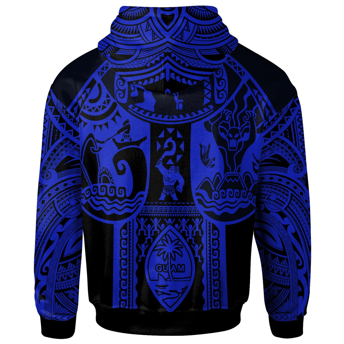Polynesian Zip up Hoodie Guam Flag, Seal with Maui Moana Tattoo - Polynesian Pride