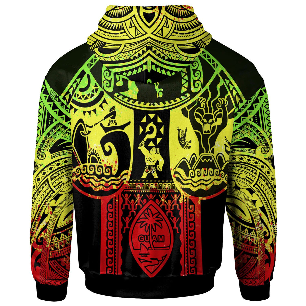 Polynesian Zip up Hoodie Guam Flag, Seal with Maui Moana Tattoo - Polynesian Pride