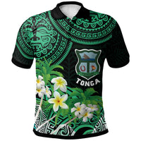 Tonga Custom Polo Shirt Takuilau College with Polynesian Patterns and Plumeria Flower LT10 Green - Polynesian Pride