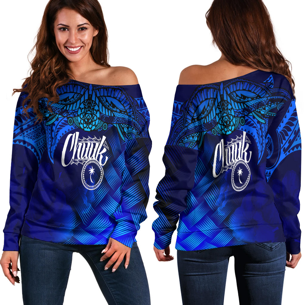 Chuuk Polynesian Off Shoulder Sweatshirt - Lauhala Coat Of Arms - Polynesian Pride