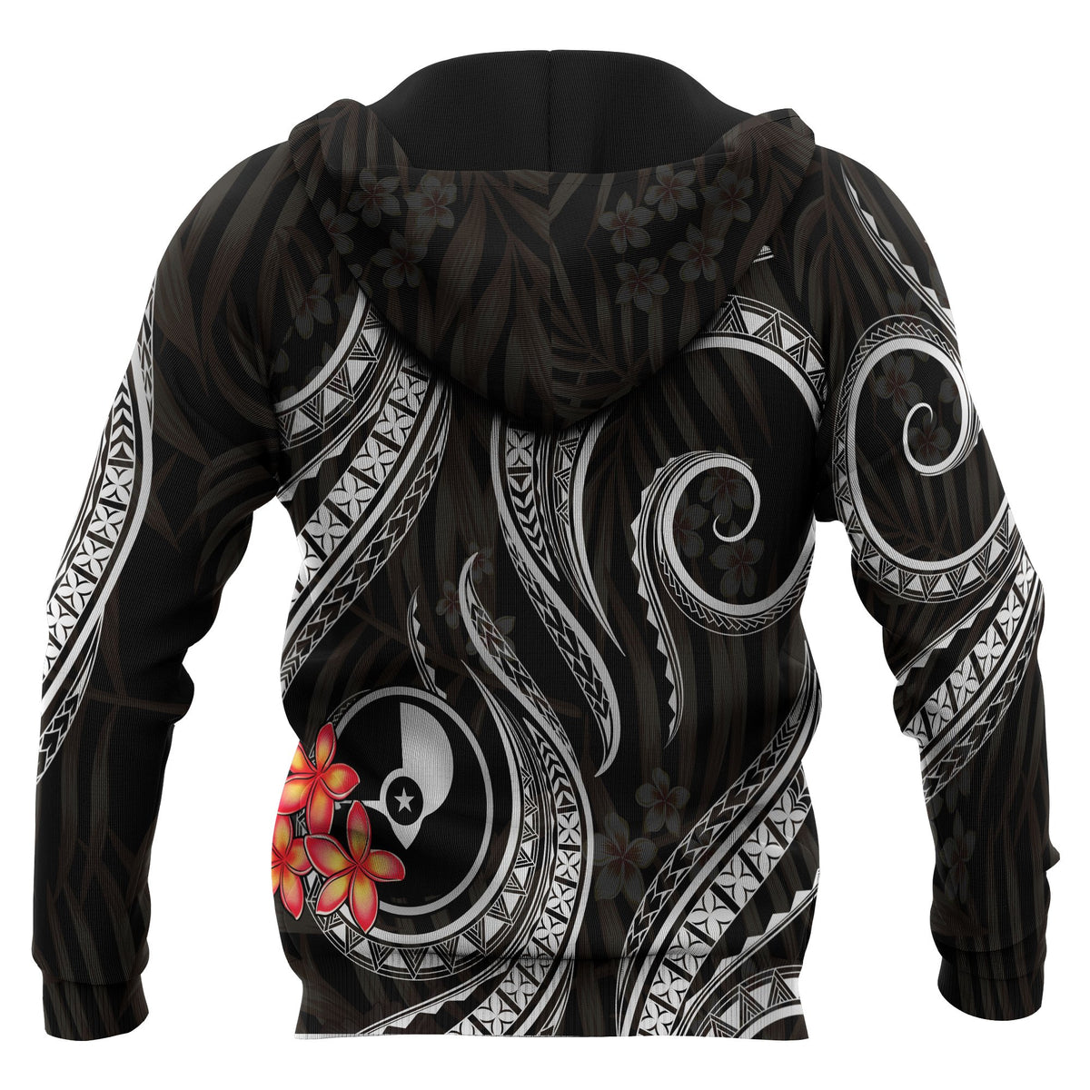 Yap Micronesian Zip up Hoodie Black Plumeria - Polynesian Pride