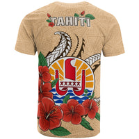 Tahiti Polynesian T Shirt Hibiscus Coat of Arm Beige - Polynesian Pride