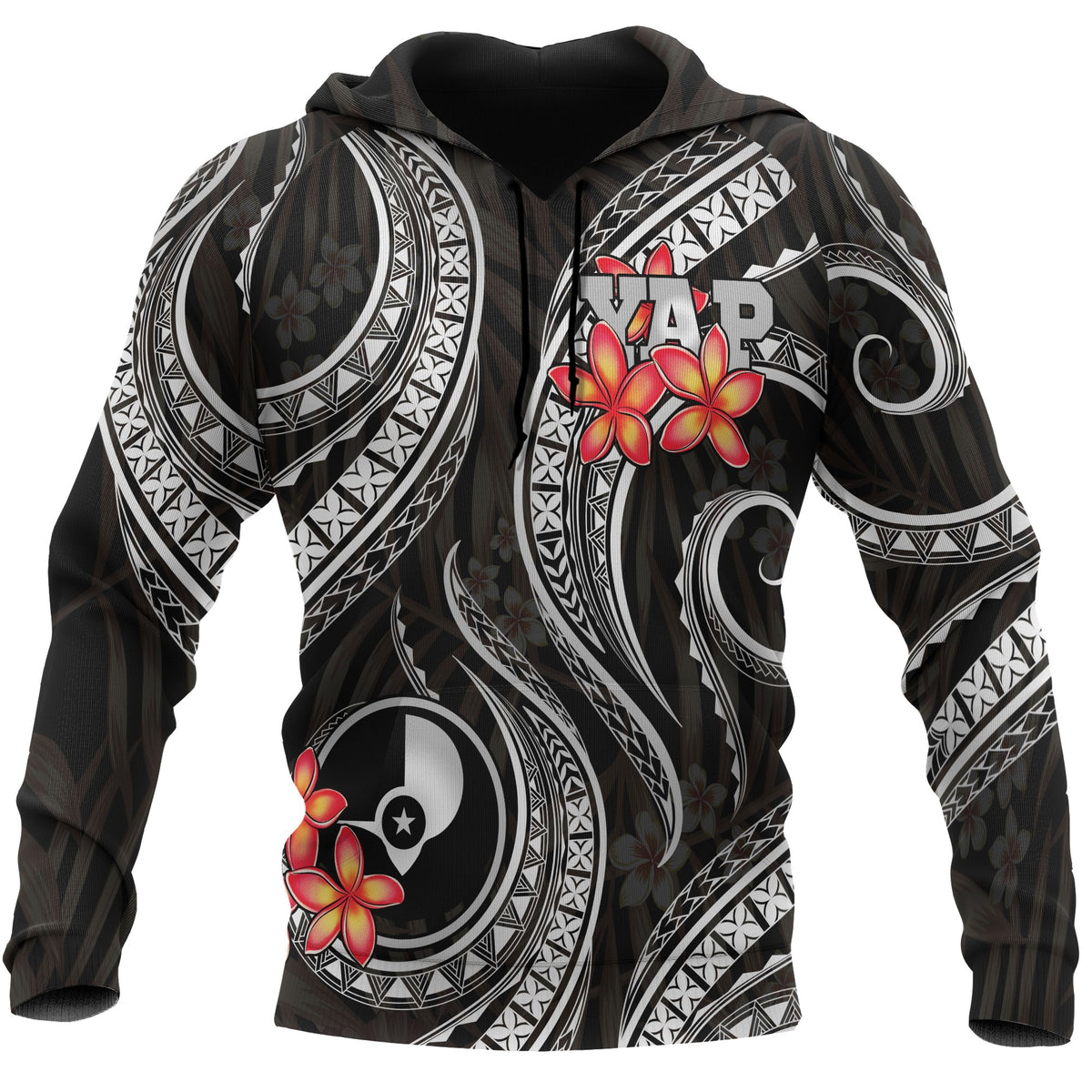 Yap Micronesian Hoodie Black Plumeria Unisex BLACK - Polynesian Pride