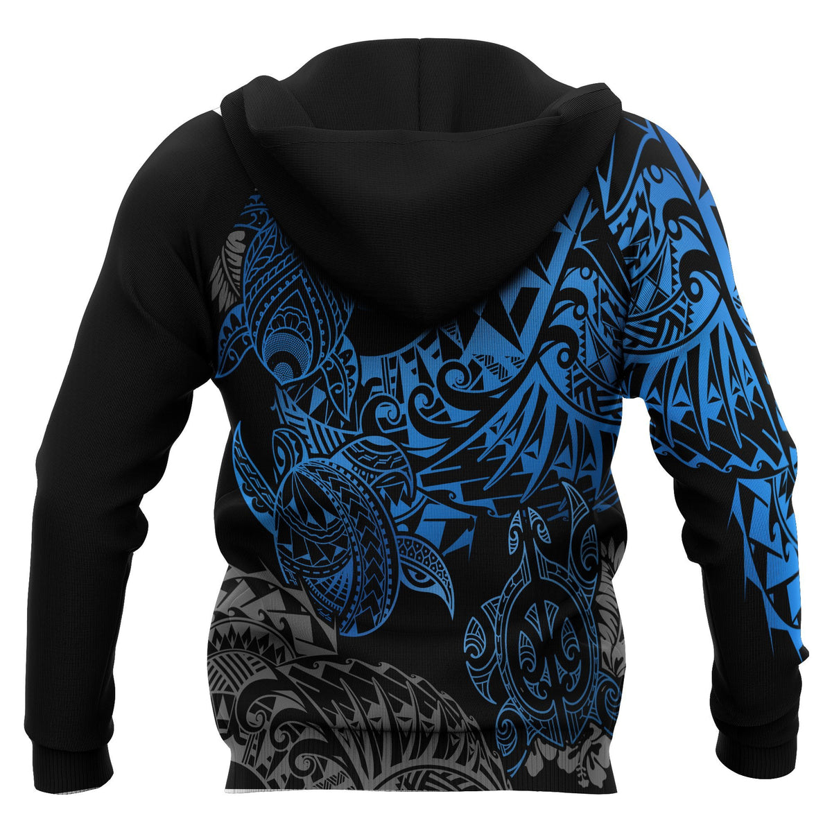 Guam Polynesian Zip up Hoodie Blue Turtle Flowing - Polynesian Pride