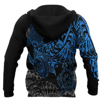 Guam Polynesian Zip up Hoodie Blue Turtle Flowing - Polynesian Pride