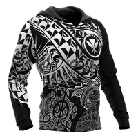 Polynesian Hawaii (Kanaka Maoli) Hoodie Black Turtle Hibiscus Flowing - Polynesian Pride