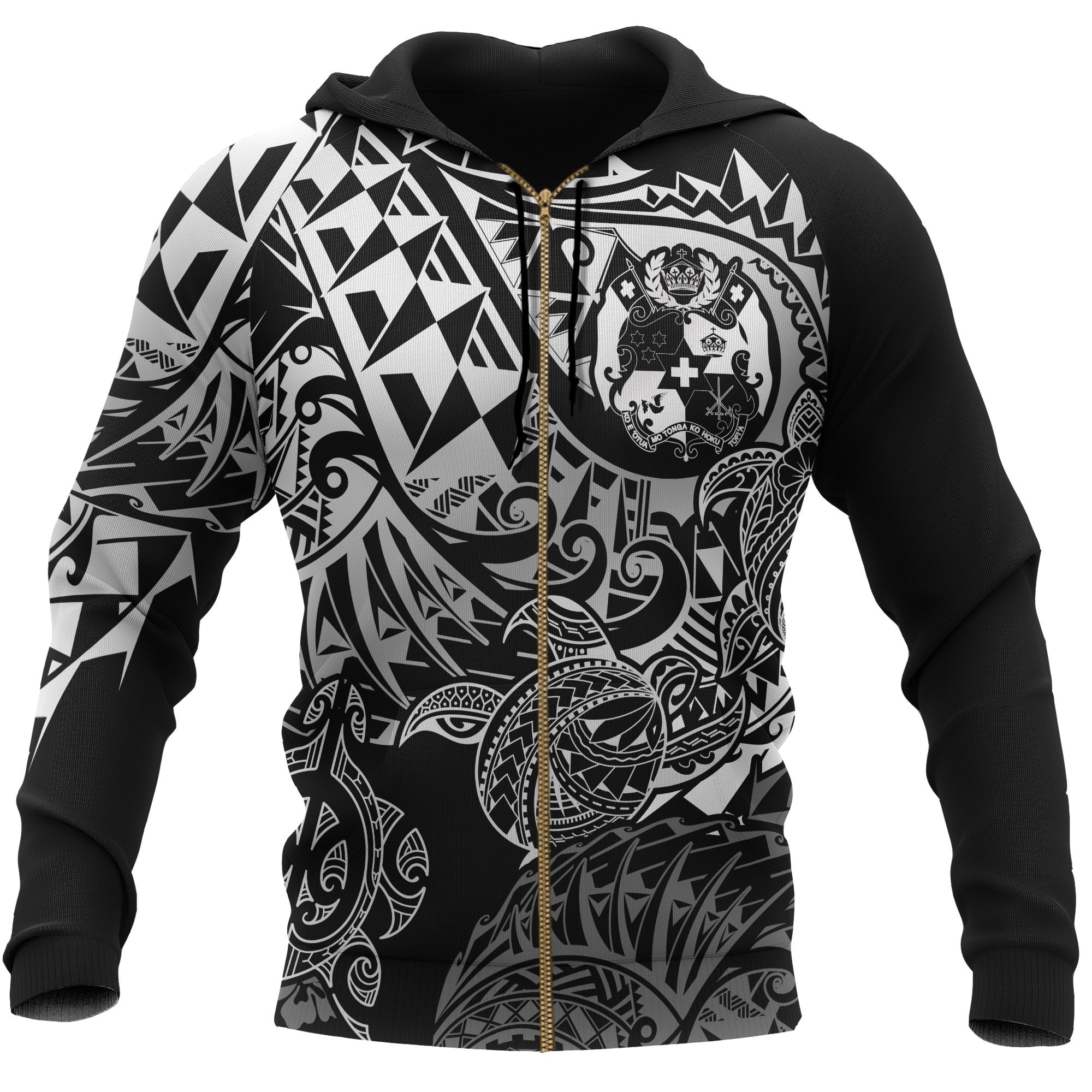 Tonga Polynesian Zip up Hoodie White Turtle Flowing Unisex White - Polynesian Pride