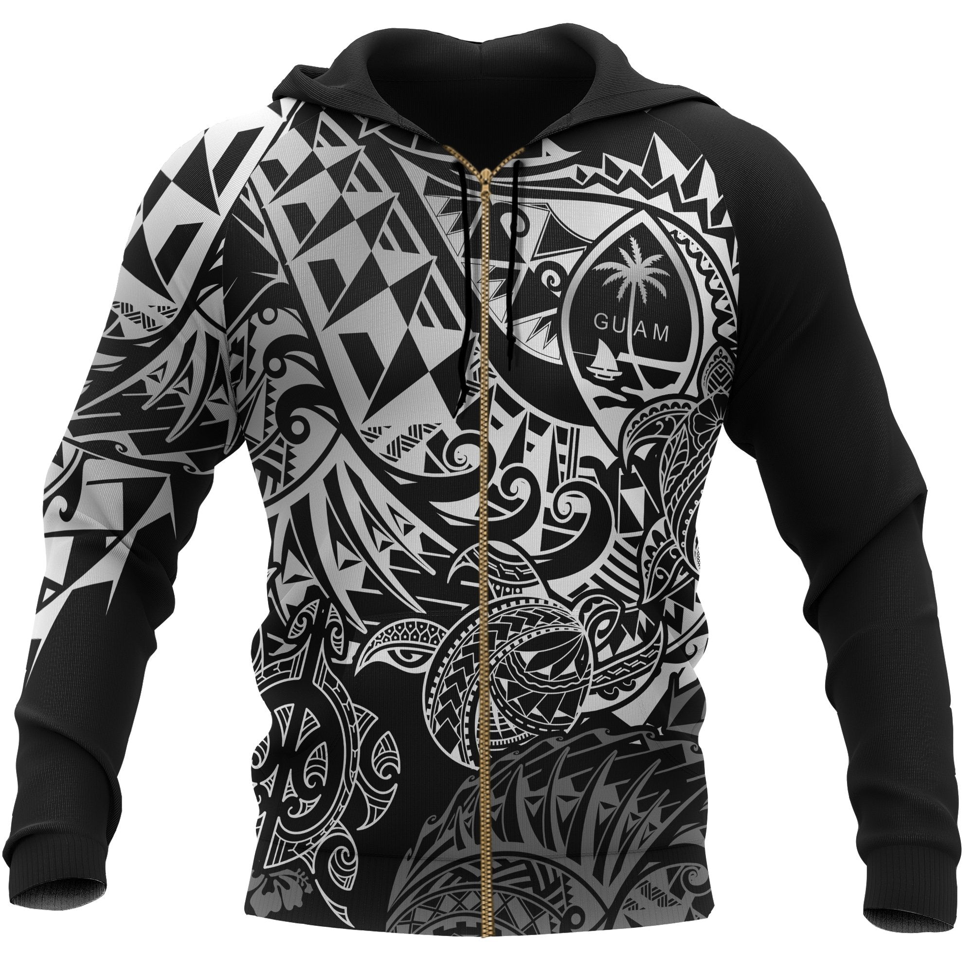 Guam Polynesian Zip up Hoodie White Turtle Flowing Unisex White - Polynesian Pride