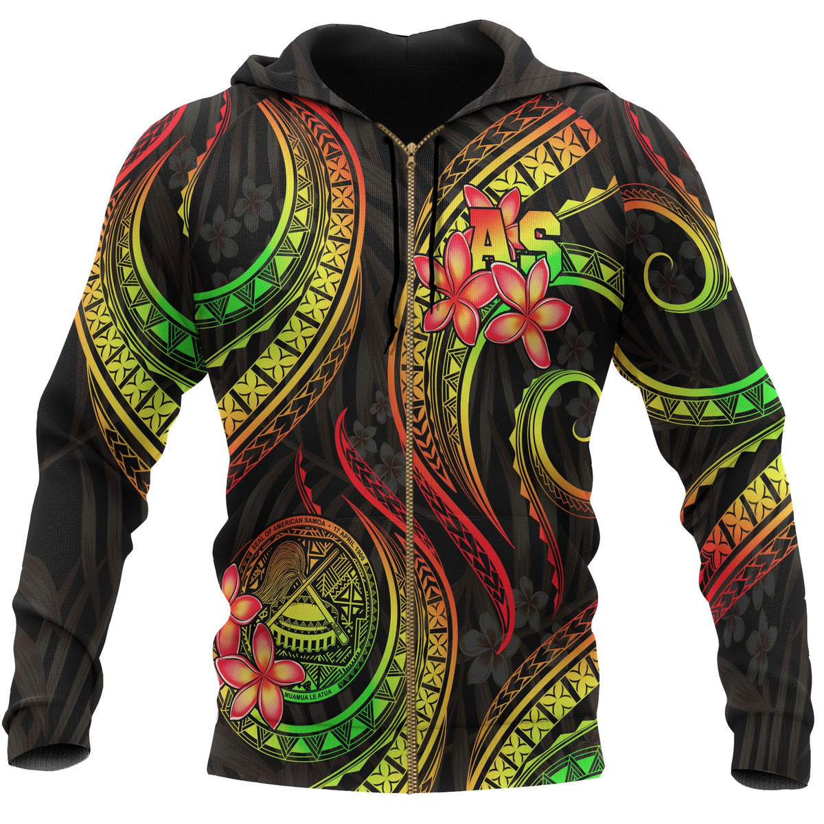 American Samoa Polynesian Zip up Hoodie Reggae Plumeria Unisex REGGAE - Polynesian Pride