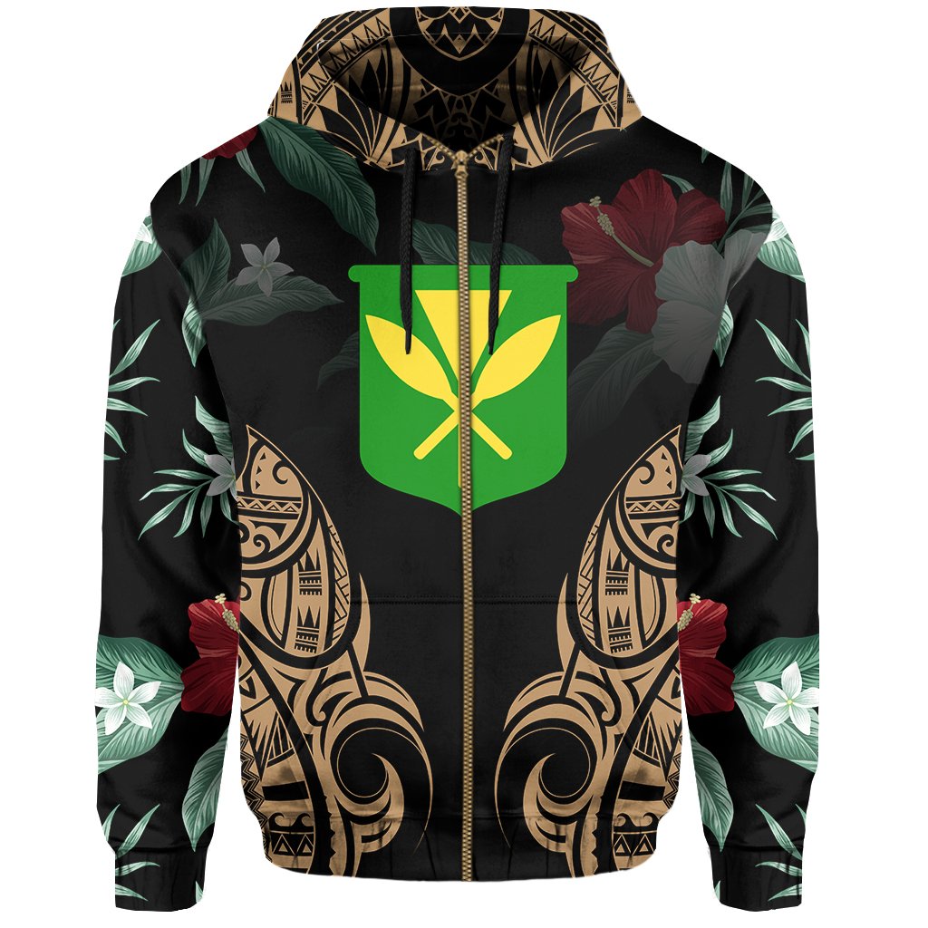 Polynesian Tropic Kanaka Maoli Hibiscus Hawaii Zip Hoodie Gold - Polynesian Pride