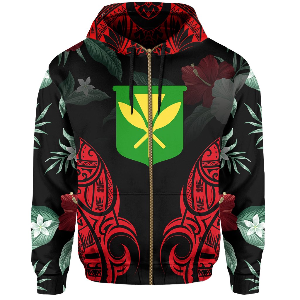 Polynesian Tropic Kanaka Maoli Hibiscus Hawaii Zip Hoodie Red - Polynesian Pride