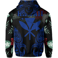 Polynesian Tropic Kanaka Maoli Hibiscus Hawaii Zip Hoodie Blue - Polynesian Pride
