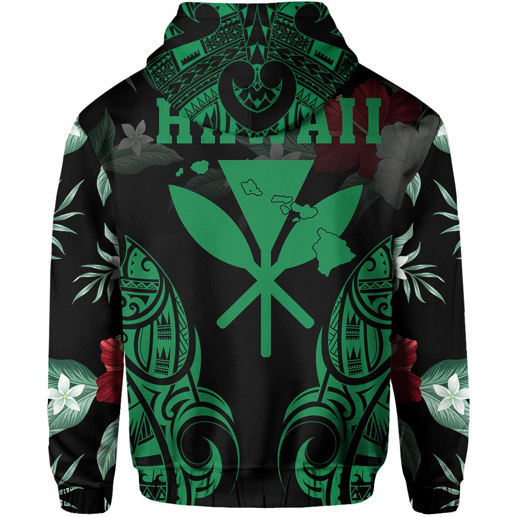 Polynesian Tropic Kanaka Maoli Hibiscus Hawaii Zip Hoodie Green - Polynesian Pride