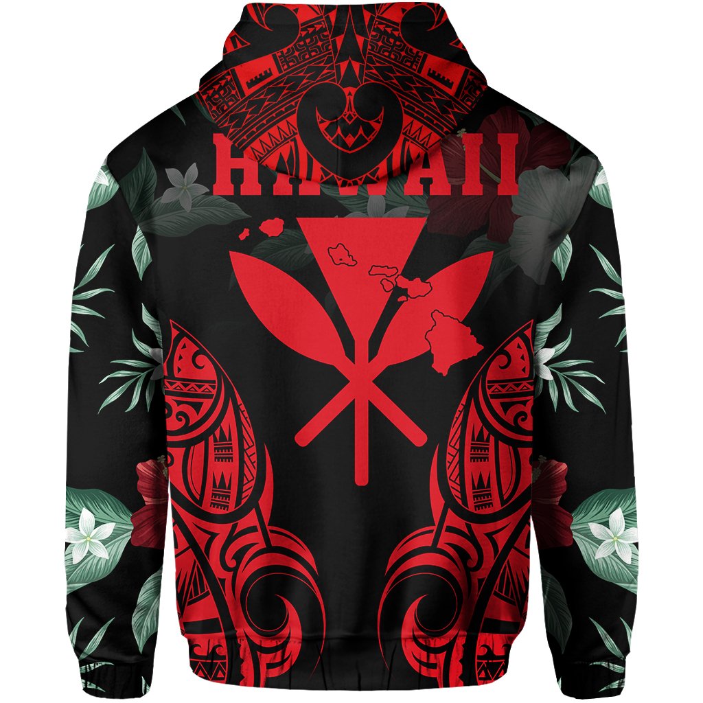 Polynesian Tropic Kanaka Maoli Hibiscus Hawaii Zip Hoodie Red - Polynesian Pride