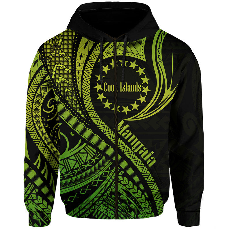 Mangaia Cook Islands Hoodie Green Polynesian Wave Style LT9 Zip Hoodie Green - Polynesian Pride