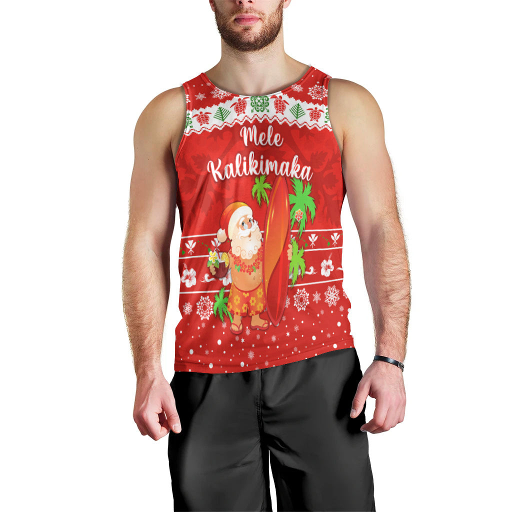 Hawaii Christmas Men Tank Top Santa Claus Surfing Simple Style - Red LT8 - Polynesian Pride